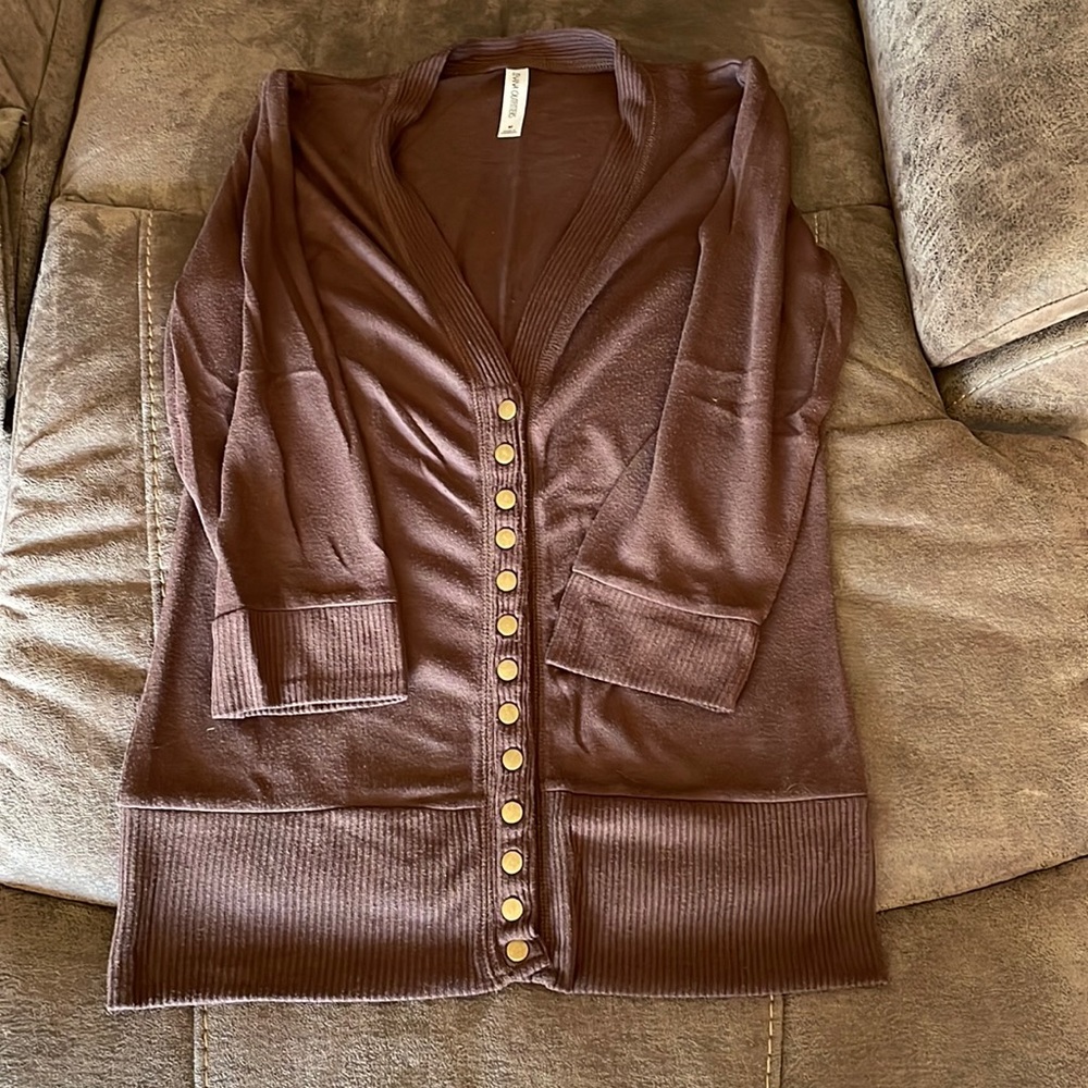 Zenana snap cardigan, 3/4 sleeves, size medium, brown